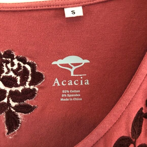 Acacia Long Sleeve Dress Drawstring elastic waist Pockets Floral Accents - Picture 11 of 11